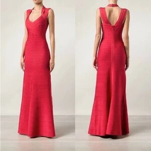 Herve Leger Red Bandage Long Dress